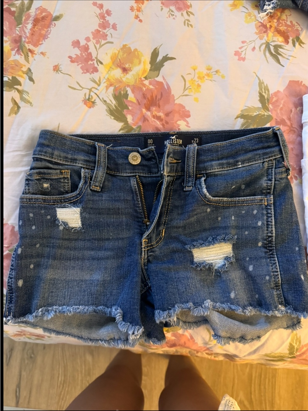 Hollister Women's Distressed Dark Blue Denim Cutoff Shorts
